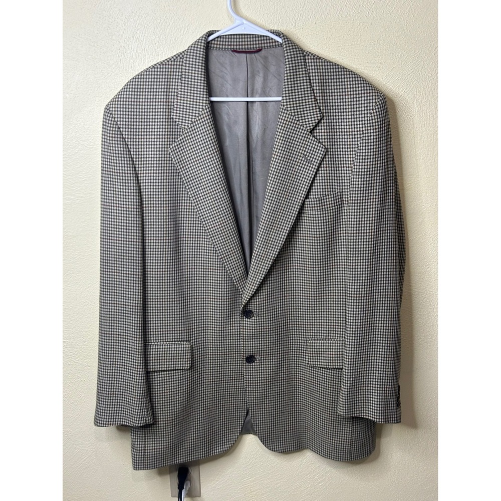 Jos. A. Bank Mens 44L Wool Silk Blend Houndstooth Blazer Sport‎ Coat Tan Brown